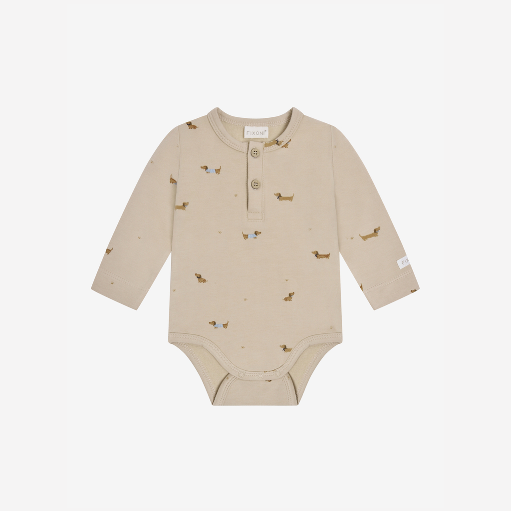 Romper met lange mouwen - Humus/Teckel print - Fixoni - voorkant