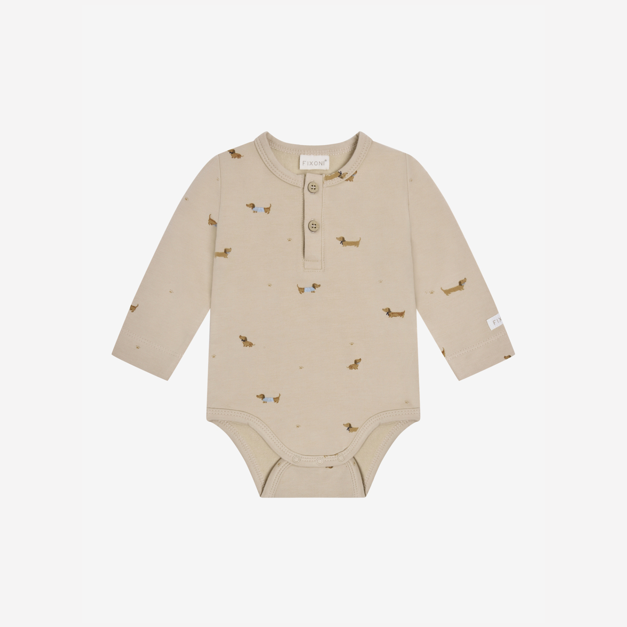 Romper met lange mouwen - Humus/Teckel print - Fixoni - voorkant