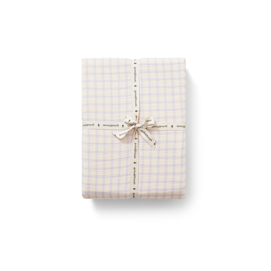 Hoeslaken - Muslin Fitted Sheet Junior - 70x140 - Biologisch katoen mousseline - Gingham Sky Blue - Garbo & Friends