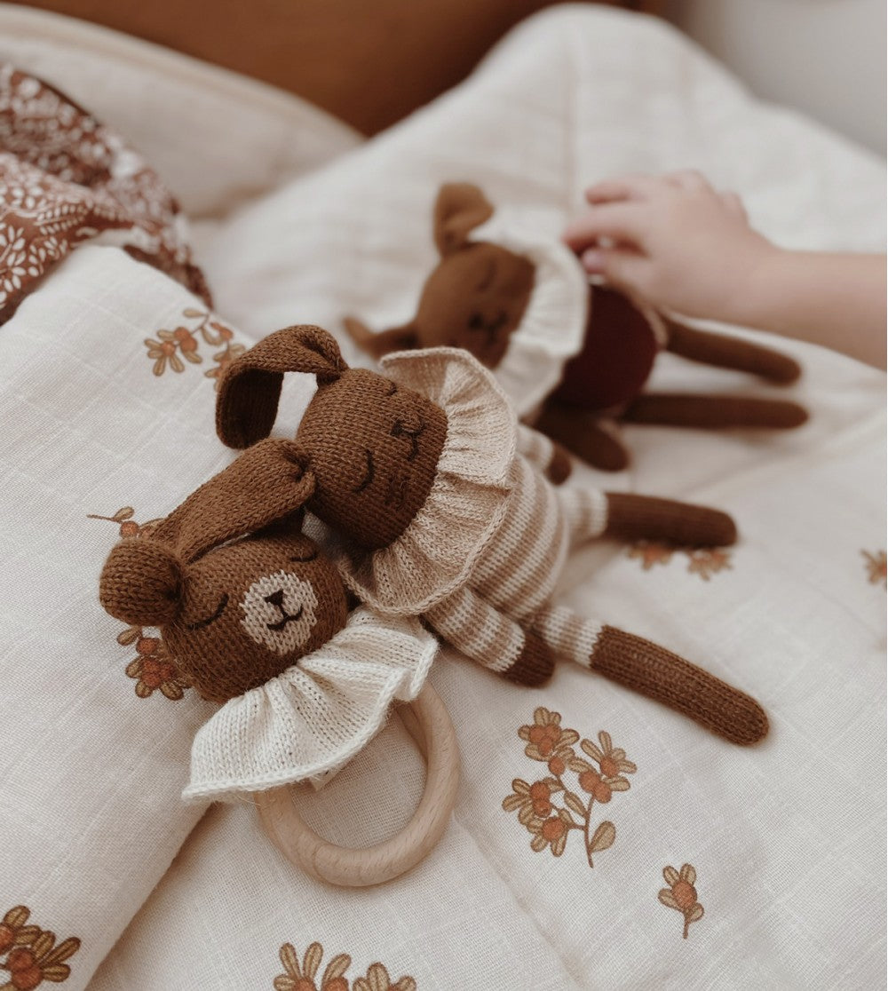 Bijtring/Teething ring - Teddy nut/Bruine beer - Alpaca wol - Main Sauvage
