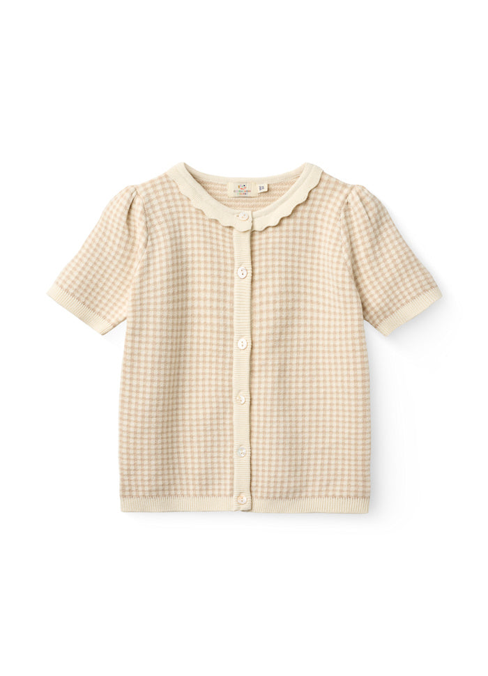 Gebreid vestje korte mouw - Check Beige Jacquard - Copenhagen Colors voor