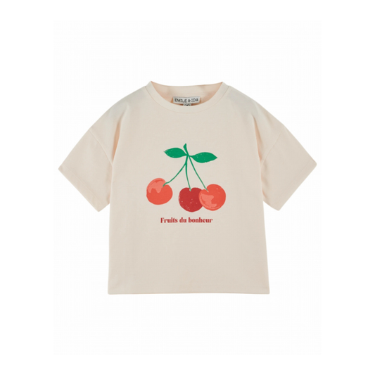 T-shirt Kersjes - Imprime Place Fruit - Biologisch katoen - Creme - Emile et Ida voor