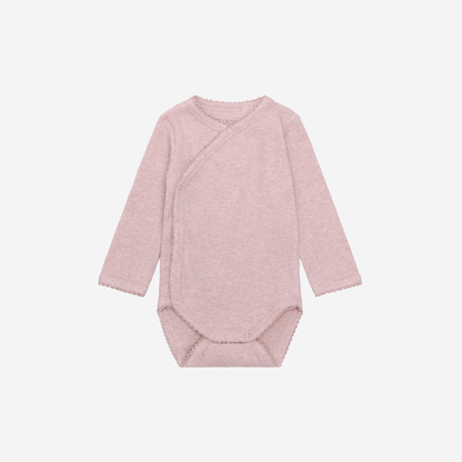 Overslag romper lange mouw - Modal/Katoen - Pale Mauve Melange - Fixoni voorkant