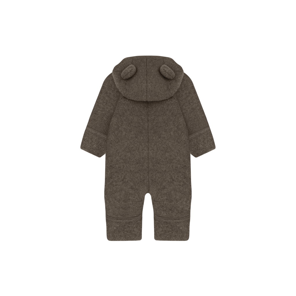 Buitenpak met berenoren van merino wol fleece - Brown Melange - HUTTEliHUT achter