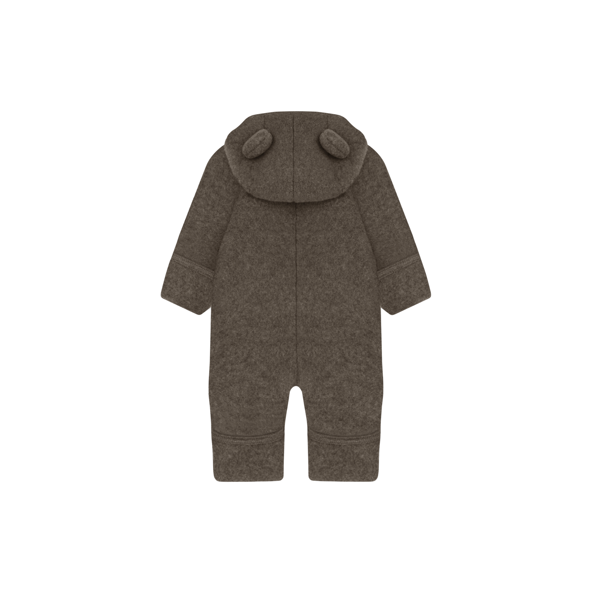 Buitenpak met berenoren van merino wol fleece - Brown Melange - HUTTEliHUT achter