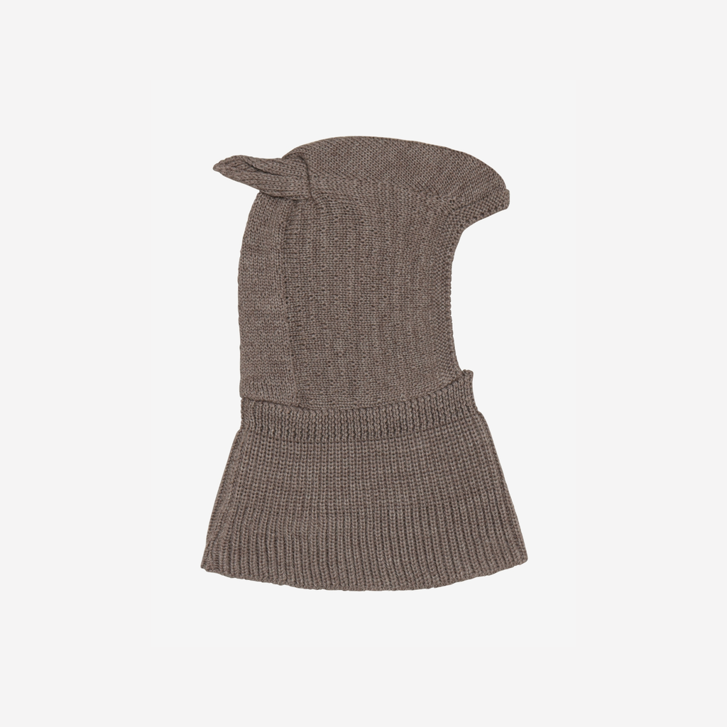  Gebreide balaclava met oortjes - Merino wol - Cinder Melange - HUTTEliHUT zijkant