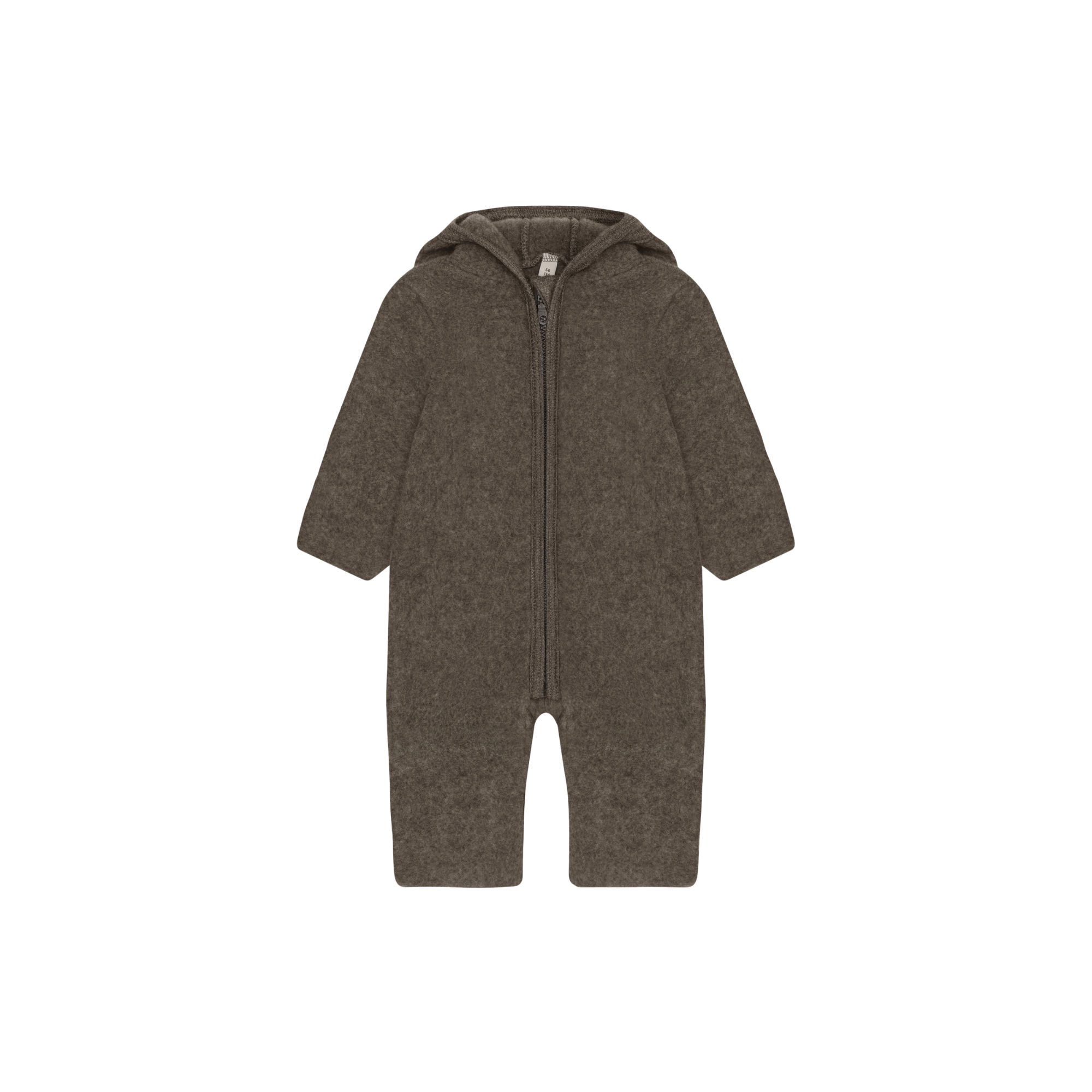 Buitenpak met berenoren van merino wol fleece - Brown Melange - HUTTEliHUT voor
