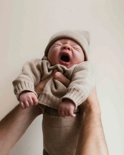 Gebreid mutsje - Fonzie newborn - Merino wol - HVID