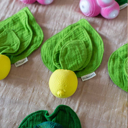 Mini knuffeldoekje & bijtring Lou the Lemon - Natuurrubber & mousseline - Oli&Carol