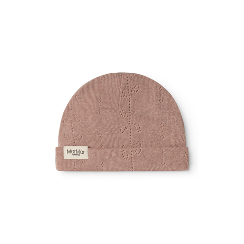 Bonnet en laine mérinos pointelle douce MarMar Copenhagen Piva pour bébé, thermorégulateur et anti-démangeaisons, rose brûlé