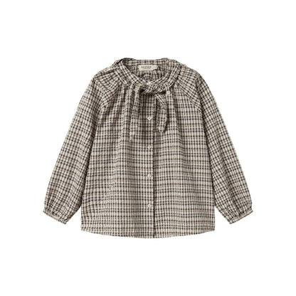 Blouse top Takari scarf - Biologisch katoen - Pilot Navy Check - Marmar Copenhagen voorkant