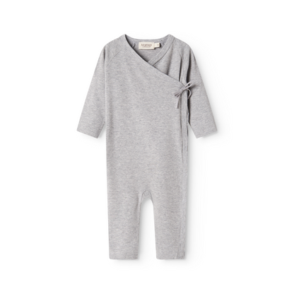 MarMar Copenhagen Rula Modal Overslag Boxpak Zacht Baby Jumpsuit met Wikkelsluiting TENCEL™ Modal & Biologisch Katoen light grey melange grijs