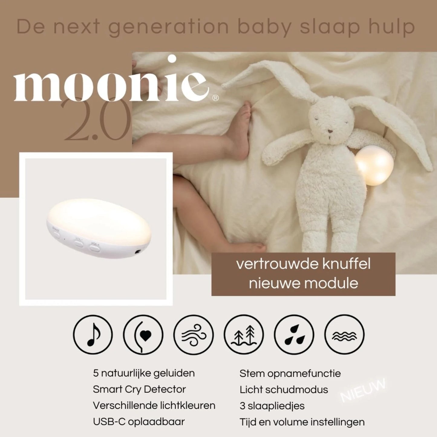 Moonie - The Humming Bunny 2.0 - Polar White - Cuddly toy with sound