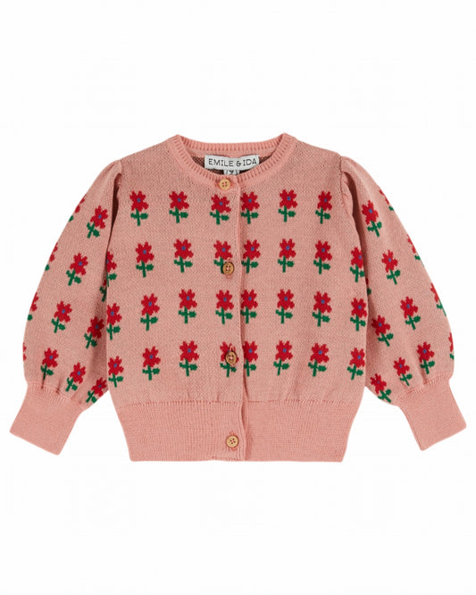 Vestje met bloemetjes - Cardigan Fleur - Biologisch katoen - Roze - Emile et Ida