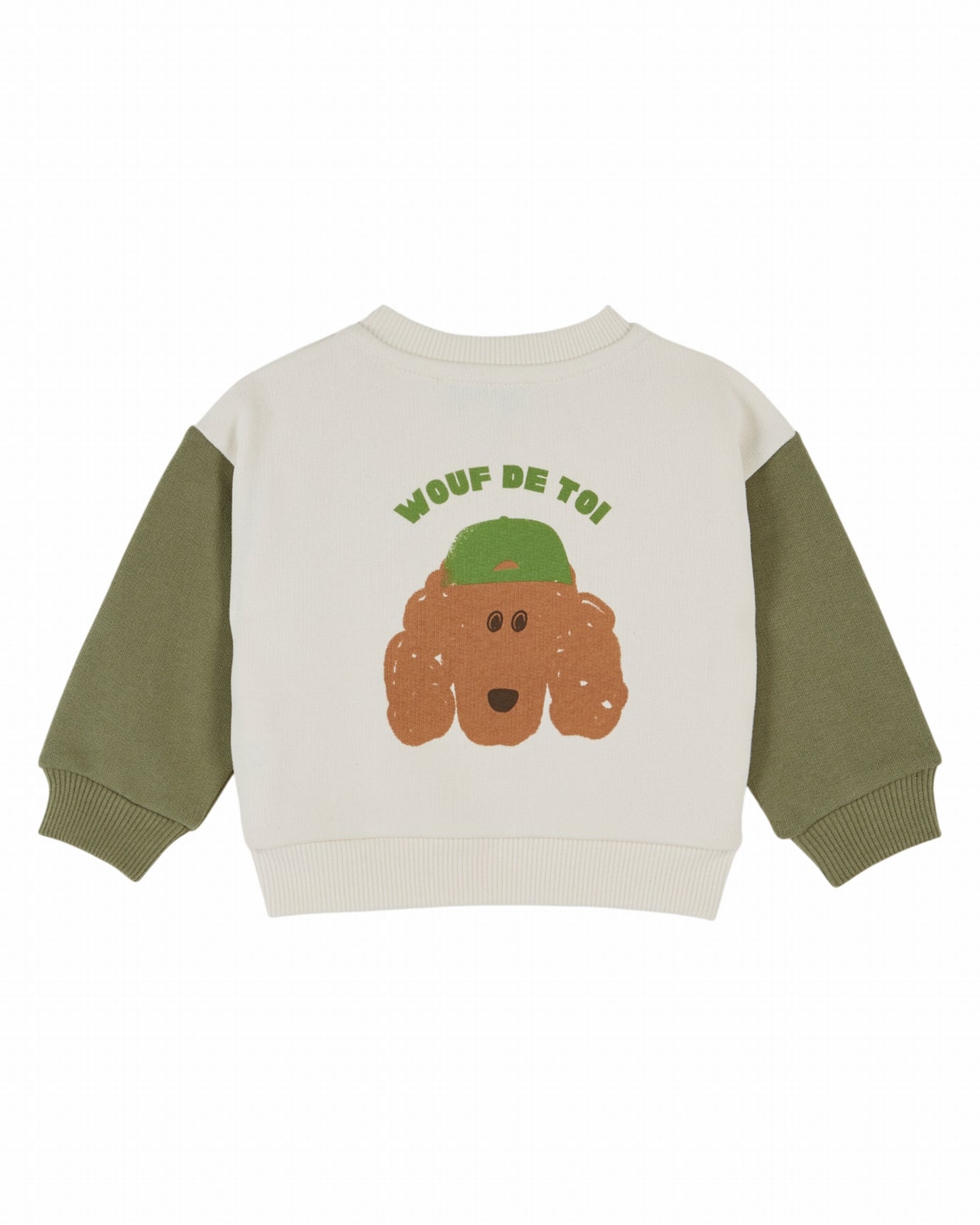Sweater met hondenprint - Ecru Pistache - Biologisch katoen - Sweatshirt Bicolore - Emile et Ida - productfoto