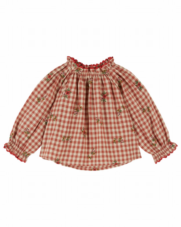 Wijde blouse met ruitprint en bloemenborduursel – Emile et Ida