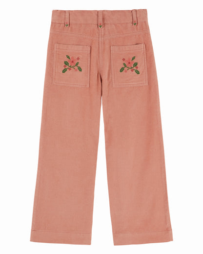 Velours broek met bloemenborduursel – Sakura/Roze – Emile et Ida