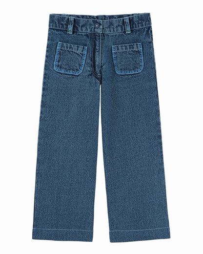 Denim broek met geborduurde zakken – Donkerblauw – Emile et Ida