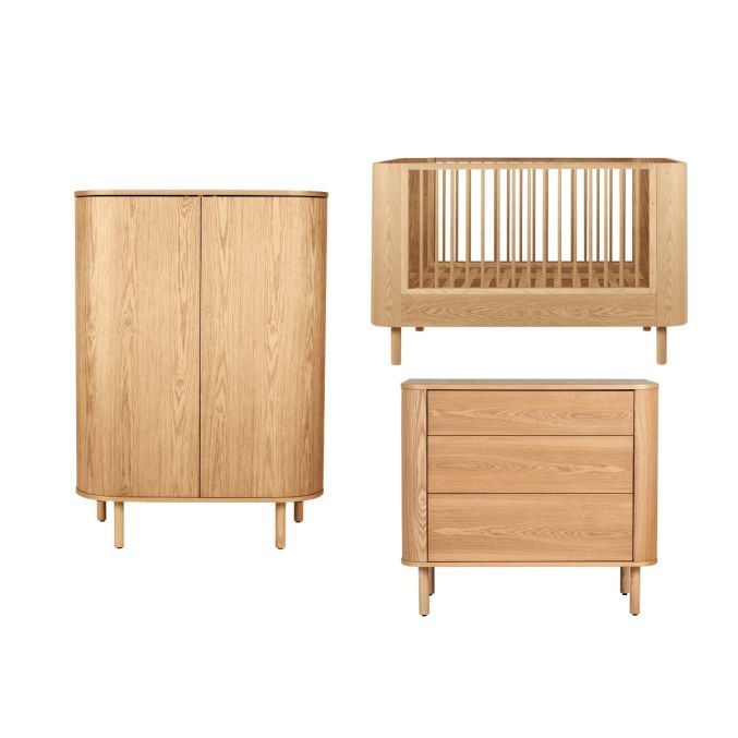 Quax Yume Babykamer 3-delig – Natural Ash – 110 × 70 – Commode met lades - Kledingkast ronde deuren