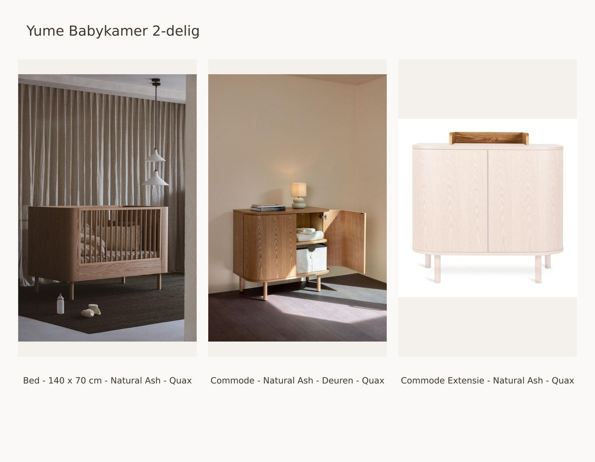 Quax Yume Babyzimmer 2-teilig – Natural Ash – 140 × 70 – Wickelkommode Türen – mit Wickelaufsatz – mit Rausfallschutz: Set mit Bett - 140 x 70 cm - Natural Ash - Quax, Kommode - Natural Ash - Türen - Quax, Wickelaufsatz - Natural Ash - Quax.