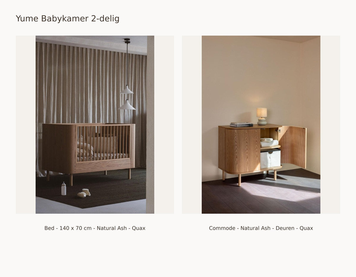 Quax Yume Nursery Set 2-Piece – Natural Ash – 140 × 70 – Dresser Doors – with Junior Kit: set with Crib - 140 x 70 cm - Natural Ash - Quax, Dresser - Natural Ash - Doors - Quax.