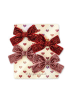 Haarspangen Micki Bow 4er-Pack – Red Glitter & Rose Glitter – Konges Sløjd