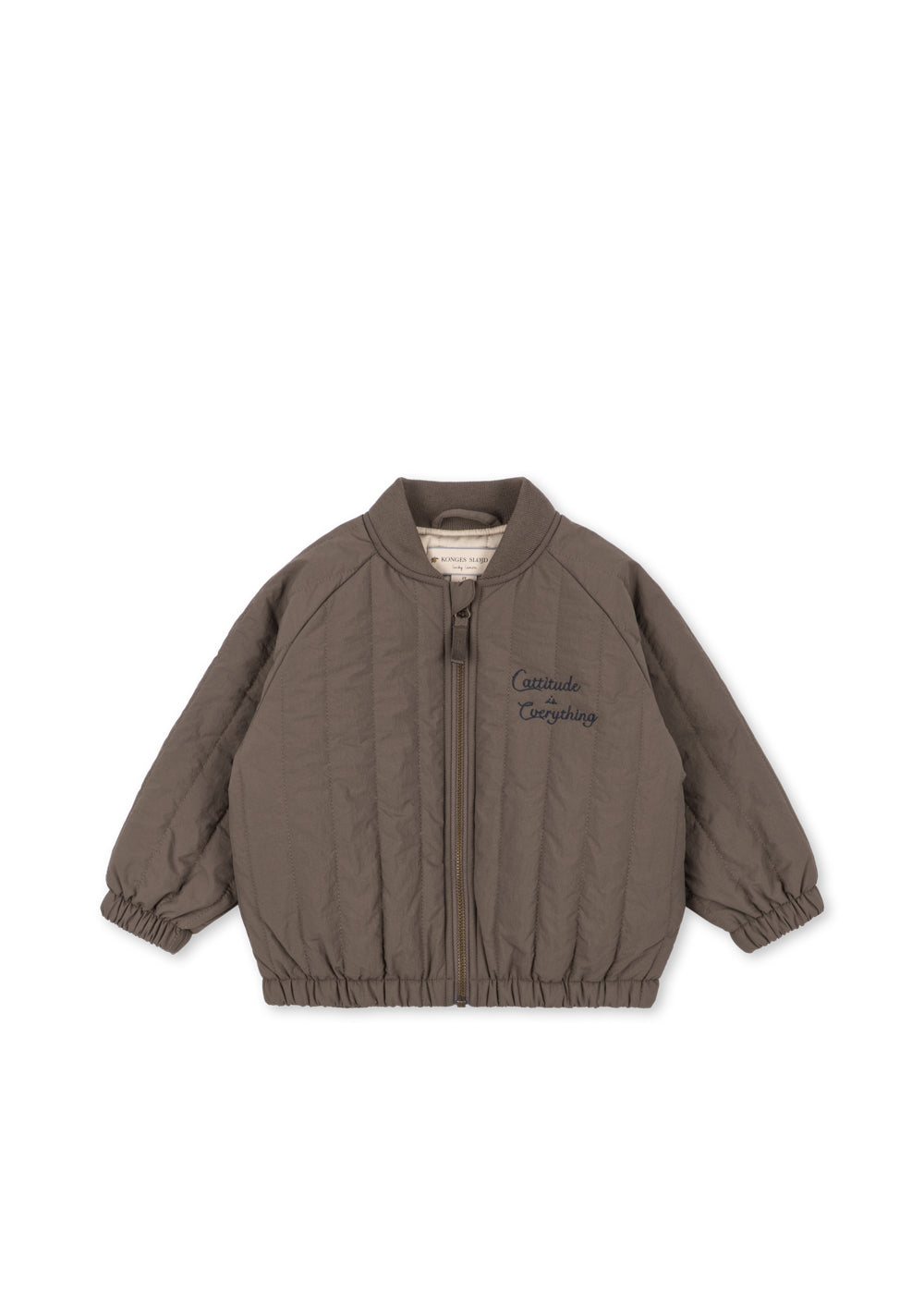 Thermo jacket Juno Bomber – Walnut – Konges Sløjd: brown bomber jacket with zipper, front view.