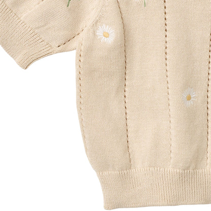 Gebreide top korte mouw - Knit Top S/S Malvina - Biologisch katoen - Sandshell/Creme - Wheat close up