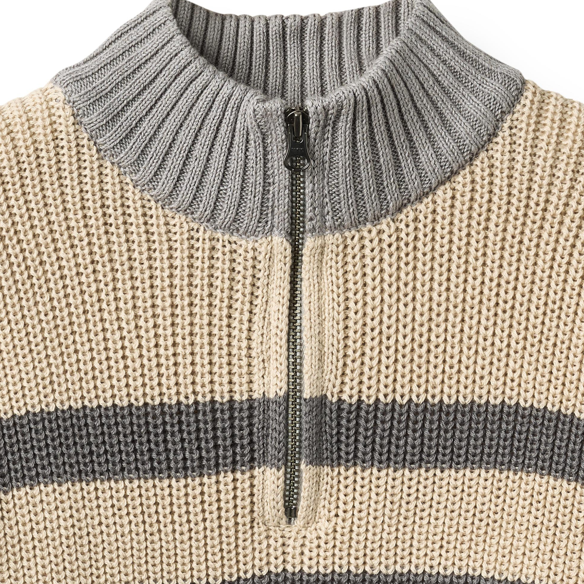 Pull zippé Simo - Bois sec - Coton biologique - Gros plan sur le blé
