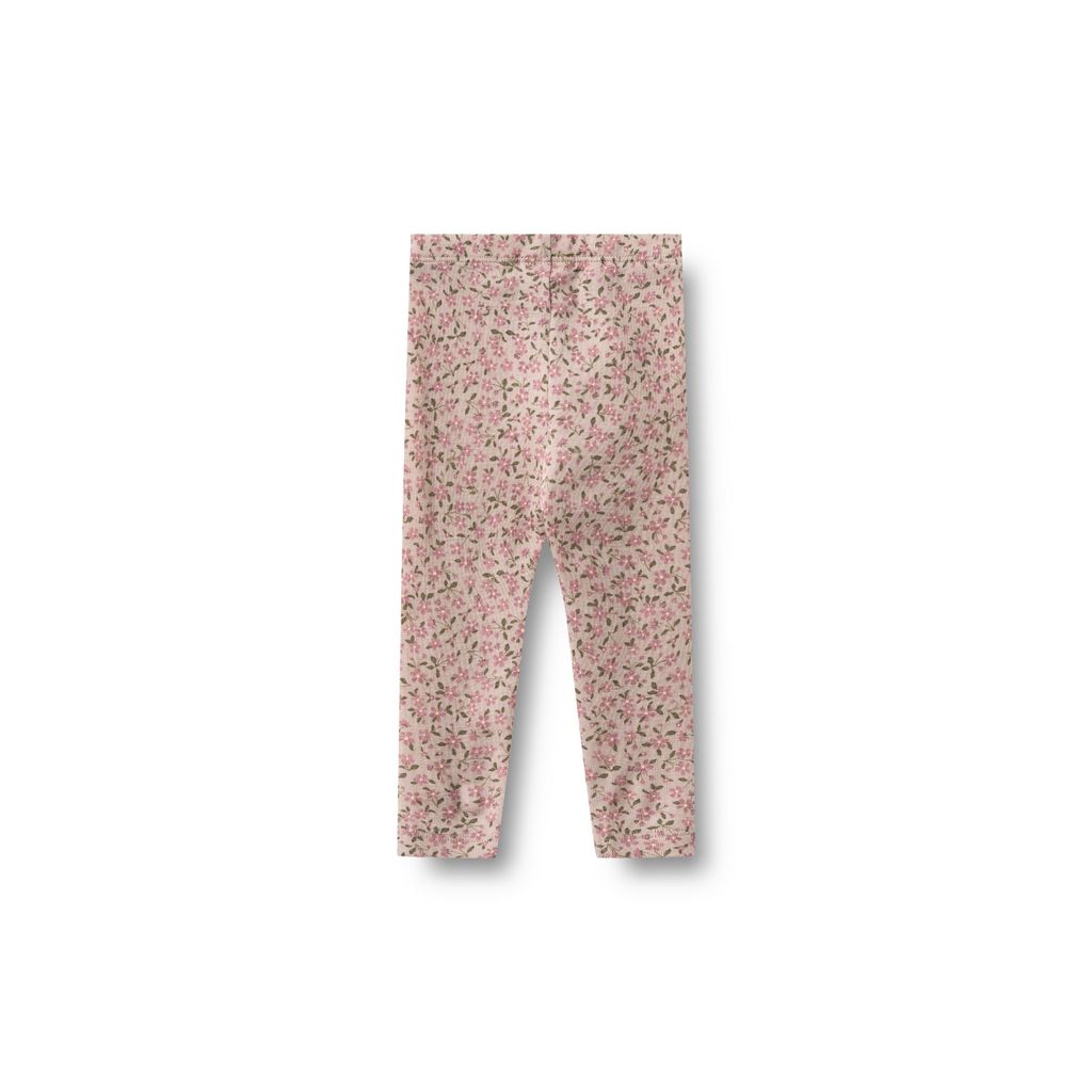 Leggings en laine Agi - Fleurs lilas pâle - 100 % laine mérinos - Dos couleur blé