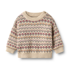 Pull Harlow Jacquard - Blanc cassé - Coton biologique - Devant bébé couleur blé