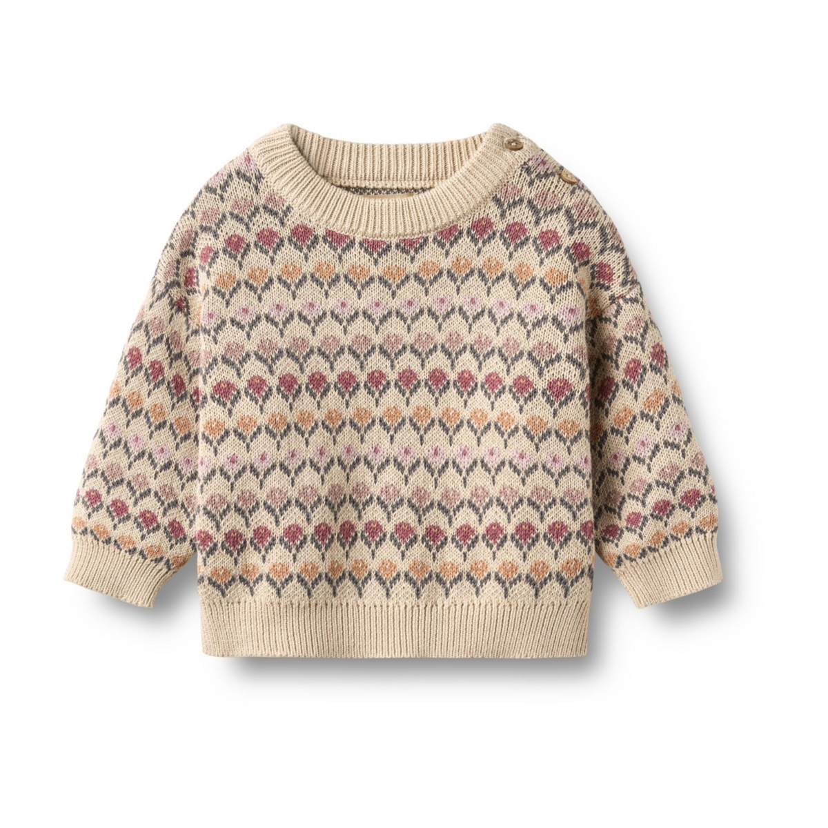 Pull Harlow Jacquard - Blanc cassé - Coton biologique - Devant bébé couleur blé