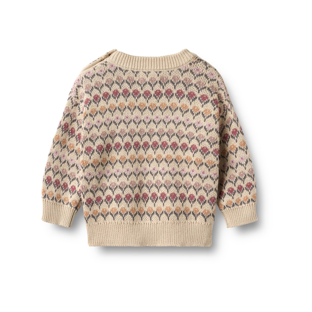 Pull Harlow Jacquard - Blanc cassé - Coton biologique - Dos bébé couleur blé