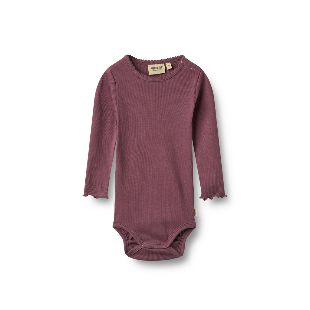 Romper met lange mouwen en frill details - Eggplant - Biologisch katoen - Wheat voor