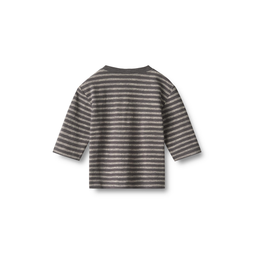 T-shirt à manches longues Ross - Rayures anthracite - Coton biologique - Dos couleur blé