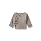 Gilet cache-cœur Cleo - Gris Lune - 100 % laine mérinos - Devant couleur blé

