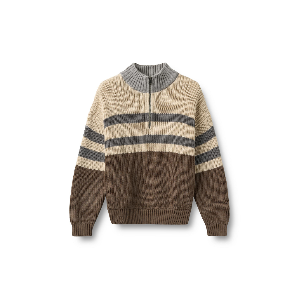 Pull demi-zip Simo - Bois sec - Coton biologique - Blé pour