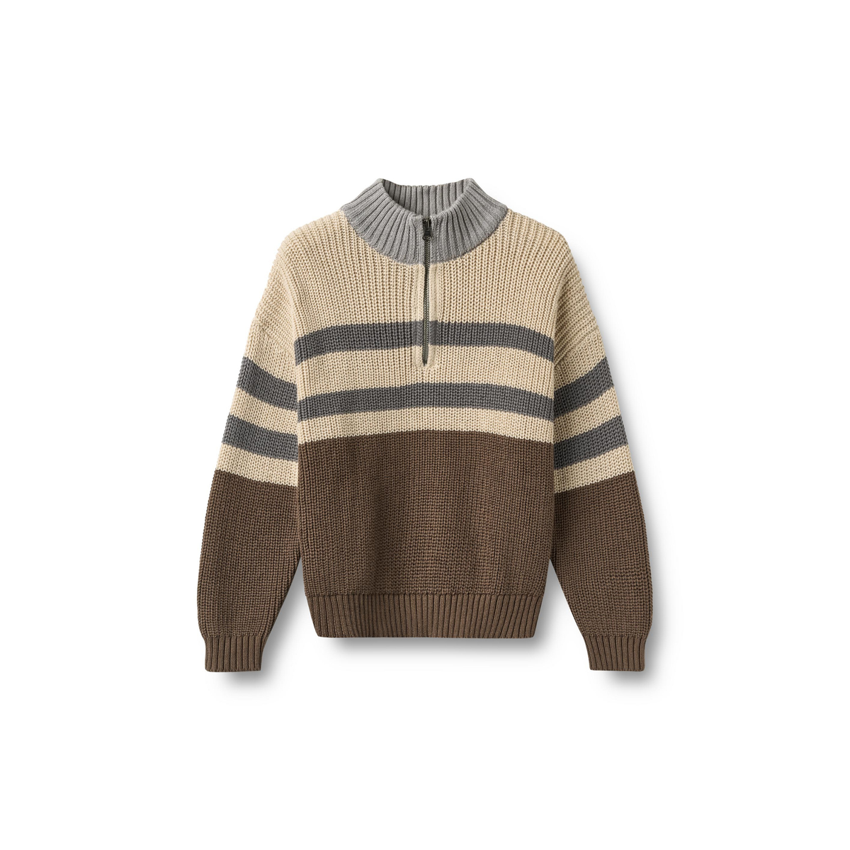 Pull demi-zip Simo - Bois sec - Coton biologique - Blé pour