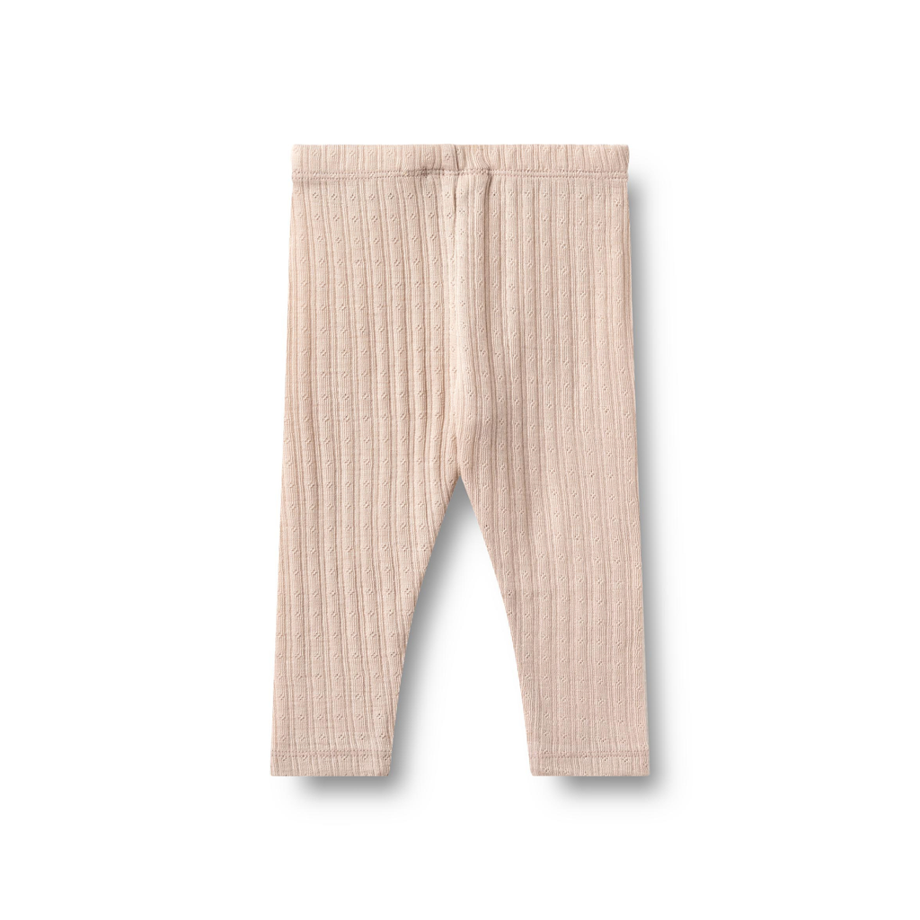 Leggings bébé en laine et soie - Pointelle Agi - Lilas pâle - Laine mérinos et soie - Dos couleur blé